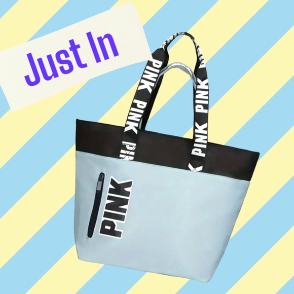 PINK... Spacious Light Blue and Black Tote Bag. - Picture 4 of 10